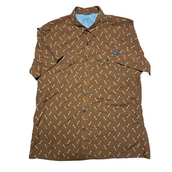 Eddie Bauer Shirt Mens Large Brown Slim Forks Camping Nylon Grilling Outdoors - Picture 1 of 8